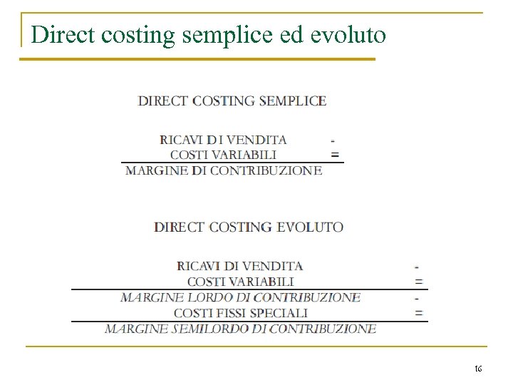 Direct costing semplice ed evoluto 16 