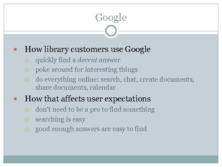 Google How library customers use Google quickly find a decent answer poke around for