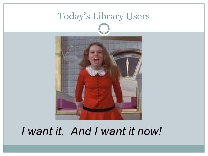 Today’s Library Users I want it. And I want it now! 