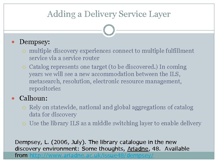 Adding a Delivery Service Layer Dempsey: multiple discovery experiences connect to multiple fulfillment service