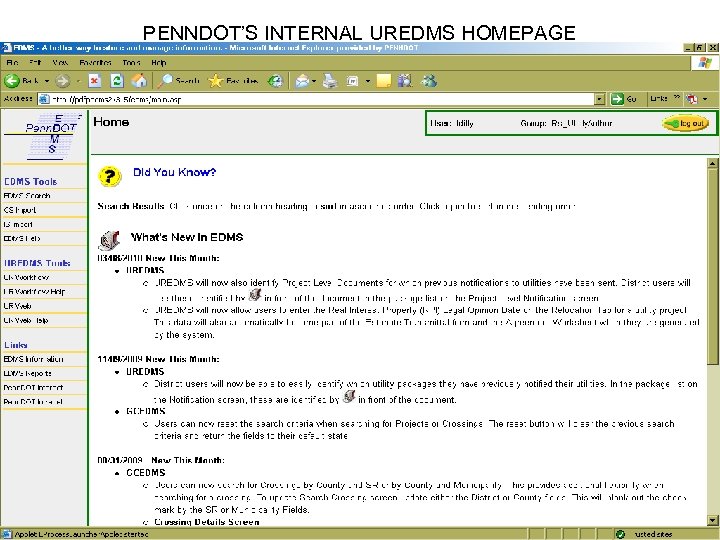 PENNDOT’S INTERNAL UREDMS HOMEPAGE 