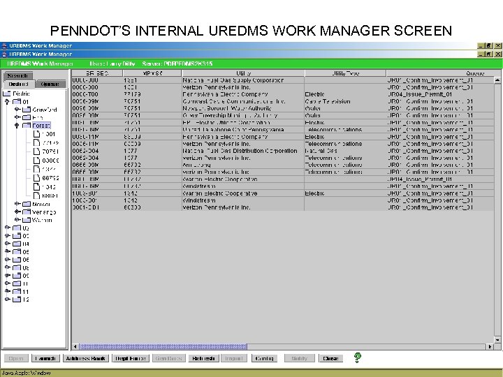 PENNDOT’S INTERNAL UREDMS WORK MANAGER SCREEN 