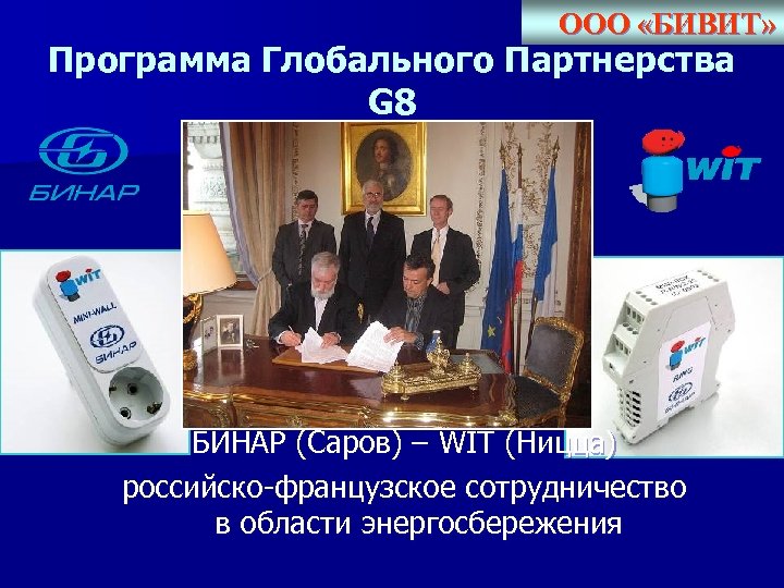 ООО «БИВИТ» Программа Глобального Партнерства G 8 БИНАР (Саров) – WIT (Ницца) российско-французское сотрудничество