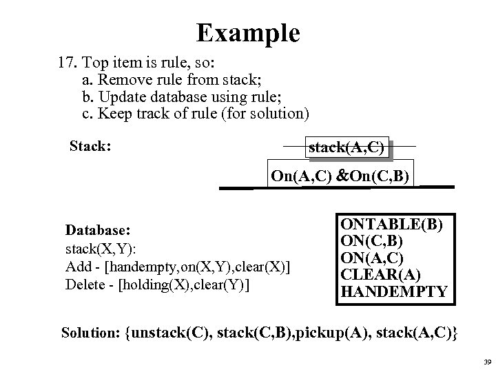 Example 17. Top item is rule, so: a. Remove rule from stack; b. Update