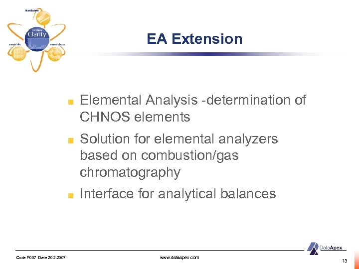 EA Extension Elemental Analysis -determination of CHNOS elements Solution for elemental analyzers based on