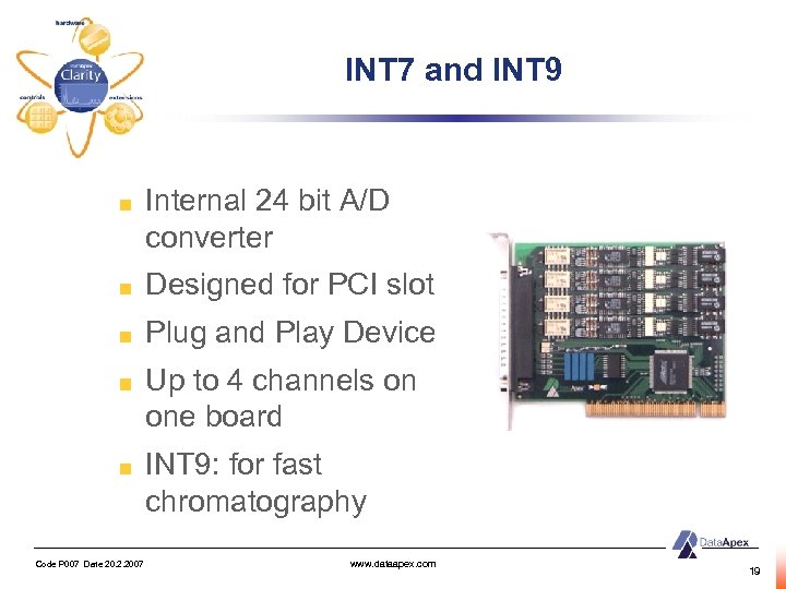 INT 7 and INT 9 Internal 24 bit A/D converter Designed for PCI slot