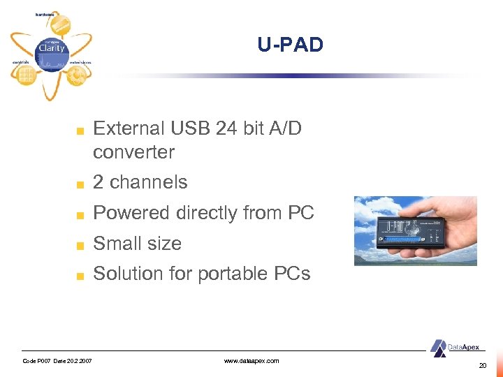 U-PAD External USB 24 bit A/D converter 2 channels Powered directly from PC Small