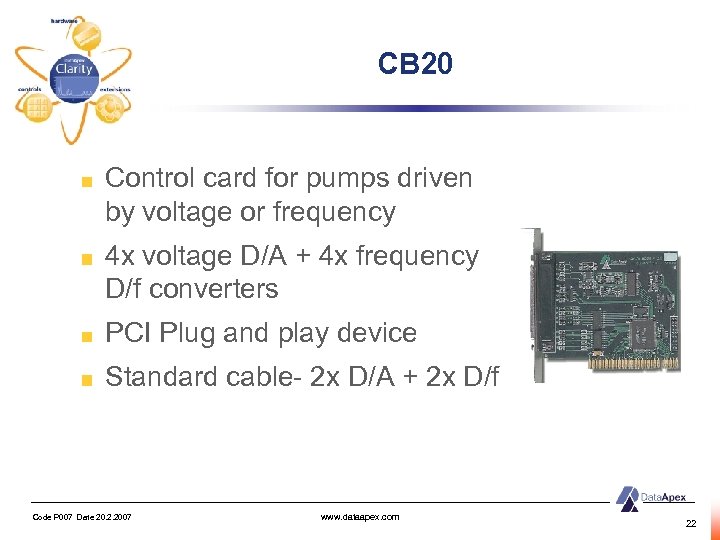 CB 20 Control card for pumps driven by voltage or frequency 4 x voltage