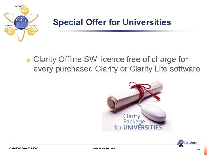Special Offer for Universities Clarity Offline SW licence free of charge for every purchased