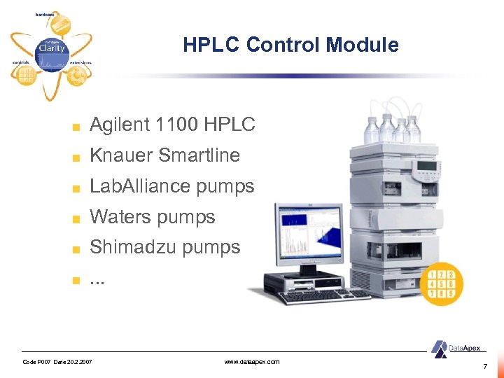 HPLC Control Module Agilent 1100 HPLC Knauer Smartline Lab. Alliance pumps Waters pumps Shimadzu