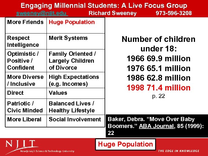 Engaging Millennial Students: A Live Focus Group sweeney@njit. edu Richard Sweeney 973 -596 -3208