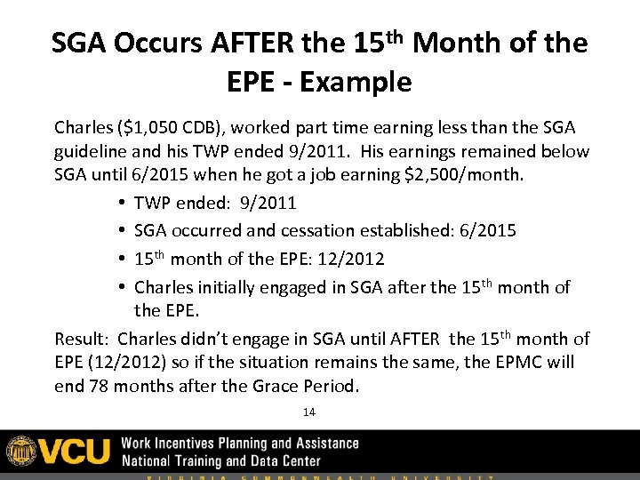 SGA Occurs AFTER the 15 th Month of the EPE - Example Charles ($1,