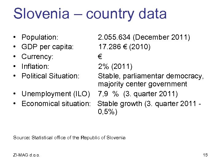 Slovenia – country data • • • Population: GDP per capita: Currency: Inflation: Political