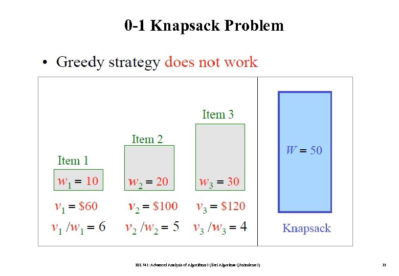 0 -1 Knapsack Problem BIL 741: Advanced Analysis of Algorithms I (İleri Algoritma Çözümleme