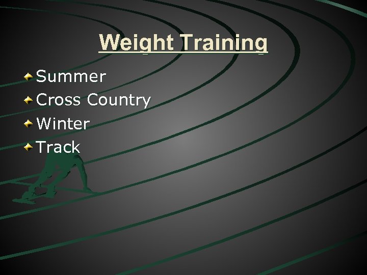 Weight Training Summer Cross Country Winter Track 
