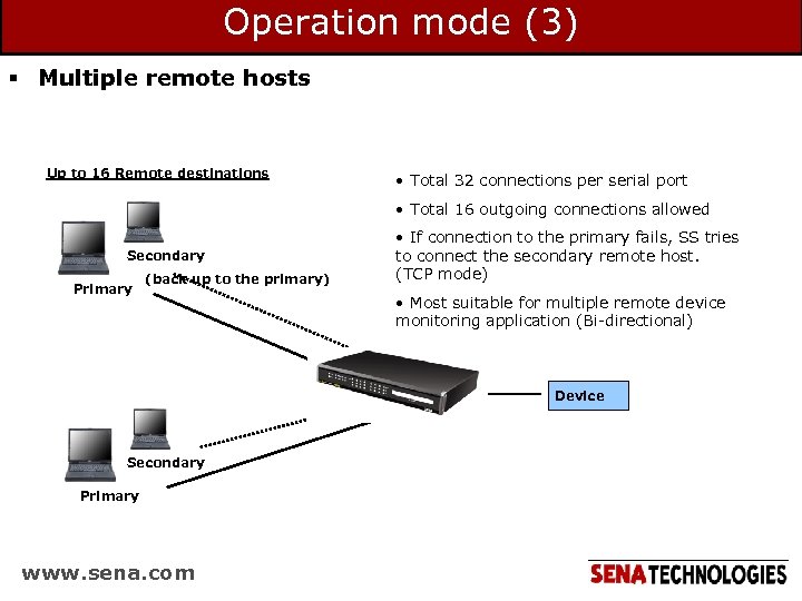 Operation mode (3) § Multiple remote hosts Up to 16 Remote destinations • Total