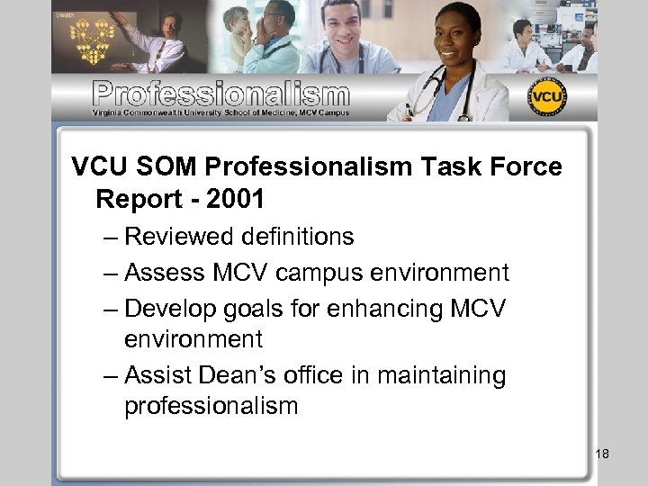 VCU SOM Professionalism Task Force Report - 2001 – Reviewed definitions – Assess MCV