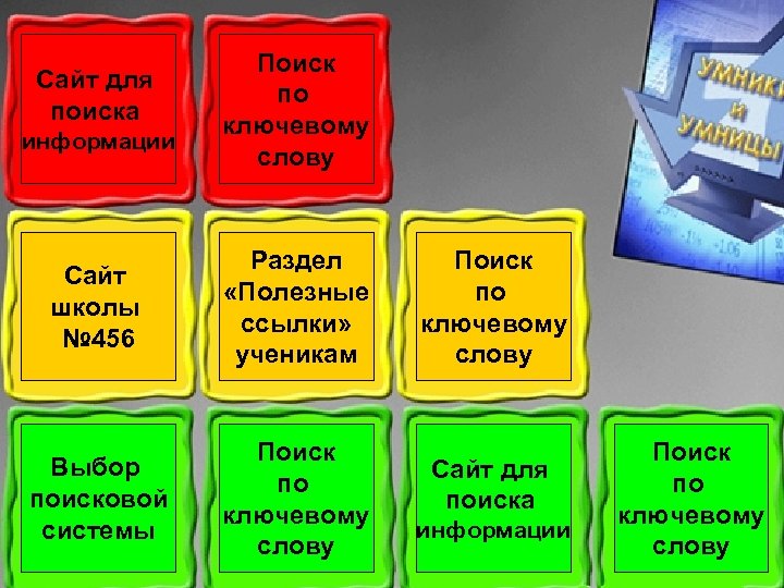 Сайт для поиска информации Поиск по ключевому слову Сайт школы № 456 Раздел «Полезные