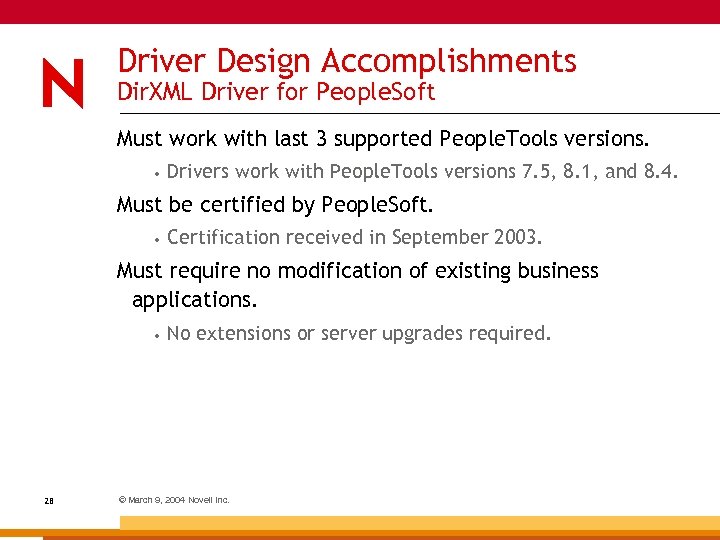 Driver Design Accomplishments Dir. XML Driver for People. Soft Must work with last 3