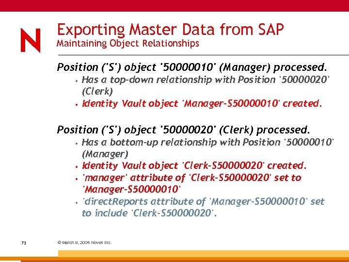 Exporting Master Data from SAP Maintaining Object Relationships Position ('S') object '50000010' (Manager) processed.