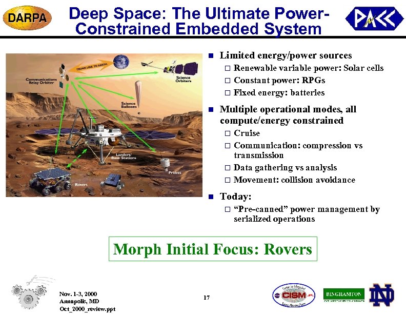 Deep Space: The Ultimate Power. Constrained Embedded System n Limited energy/power sources Renewable variable