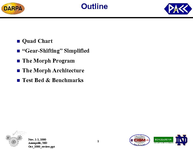 Outline n Quad Chart n “Gear-Shifting” Simplified n The Morph Program n The Morph