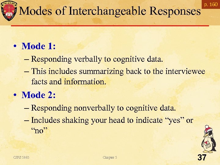 Modes of Interchangeable Responses p. 160 • Mode 1: – Responding verbally to cognitive