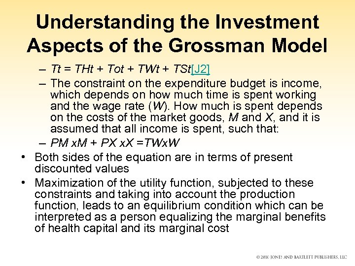 Understanding the Investment Aspects of the Grossman Model – Tt = THt + Tot