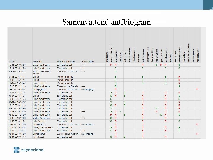 Samenvattend antibiogram 