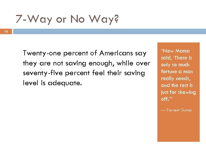 7 -Way or No Way? 15 Twenty-one percent of Americans say they are not