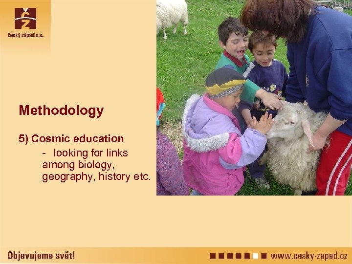 Methodology 5) Cosmic education - looking for links among biology, geography, history etc. 