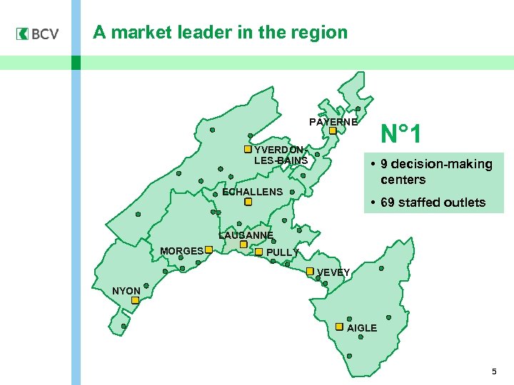 A market leader in the region PAYERNE YVERDONLES-BAINS N° 1 • 9 decision-making centers