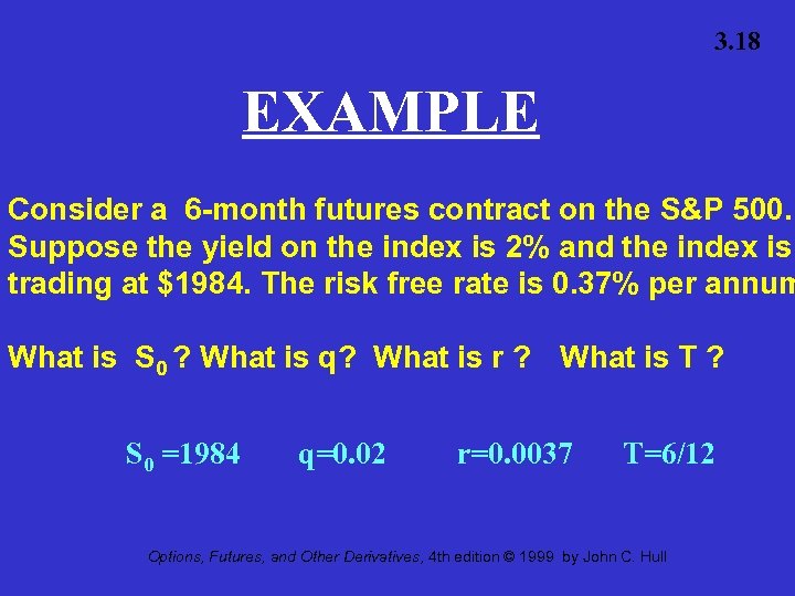 3. 18 EXAMPLE Consider a 6 -month futures contract on the S&P 500. Suppose