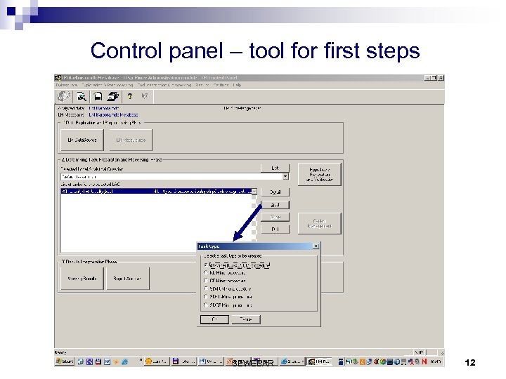 Control panel – tool for first steps SEWEBAR 12 