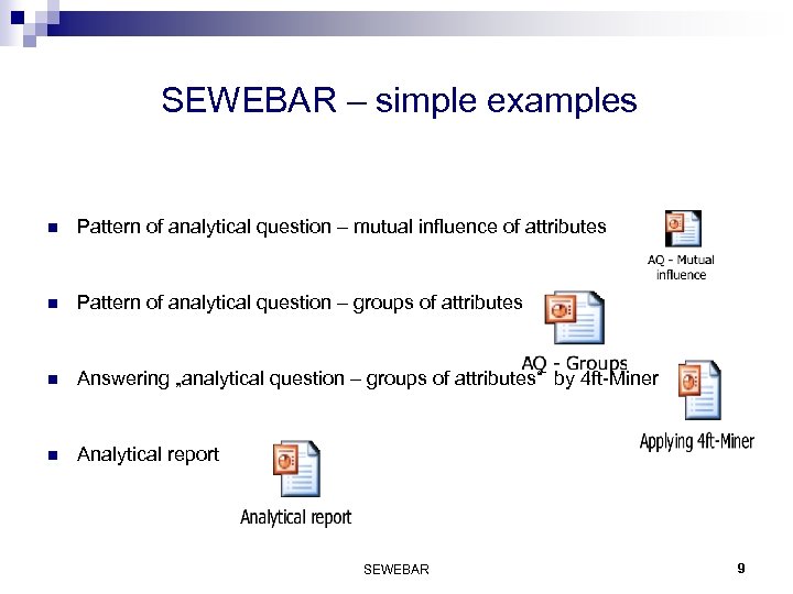 SEWEBAR – simple examples n Pattern of analytical question – mutual influence of attributes