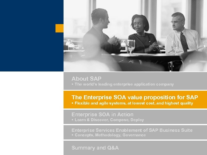 About SAP § The world’s leading enterprise application company The Enterprise SOA value proposition