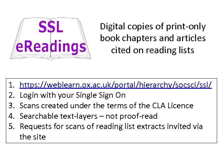 Digital copies of print-only book chapters and articles cited on reading lists 1. 2.