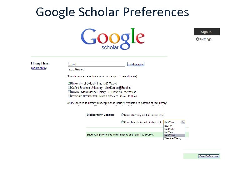 Google Scholar Preferences 