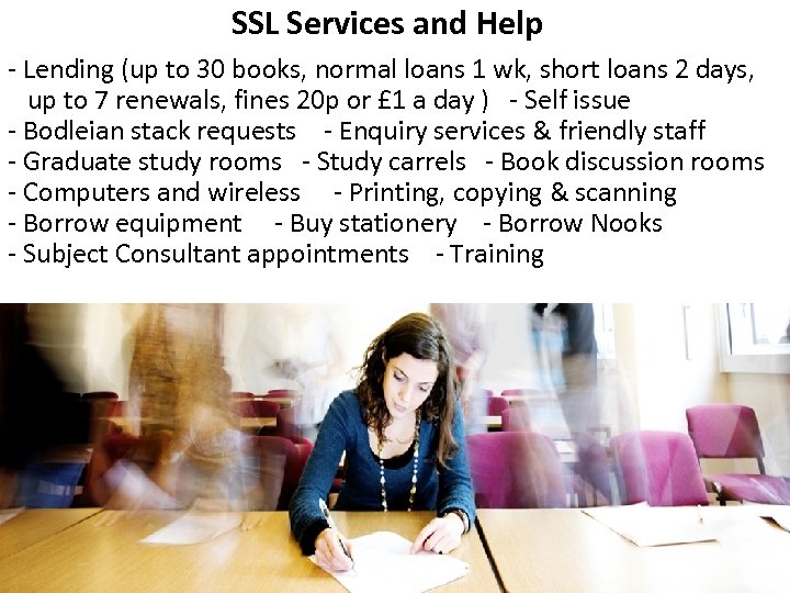 SSL Services and Help - Lending (up to 30 books, normal loans 1 wk,