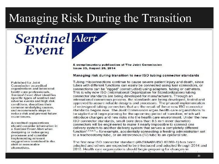 Managing Risk During the Transition 20 