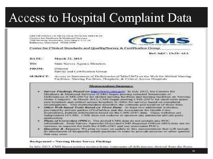 Access to Hospital Complaint Data 53 