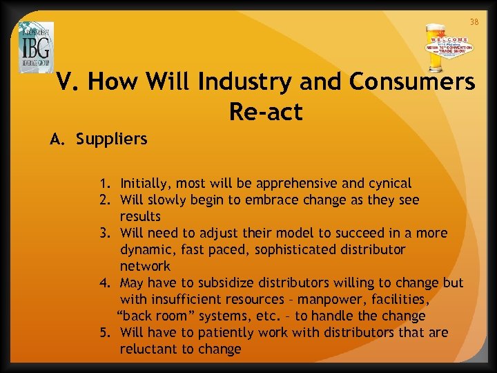 38 V. How Will Industry and Consumers Re-act A. Suppliers 1. Initially, most will