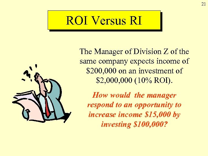 21 ROI Versus RI The Manager of Division Z of the same company expects