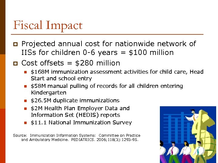 Fiscal Impact p p Projected annual cost for nationwide network of IISs for children
