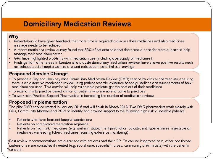 Domiciliary Medication Reviews Why • • Patients/public have given feedback that more time is