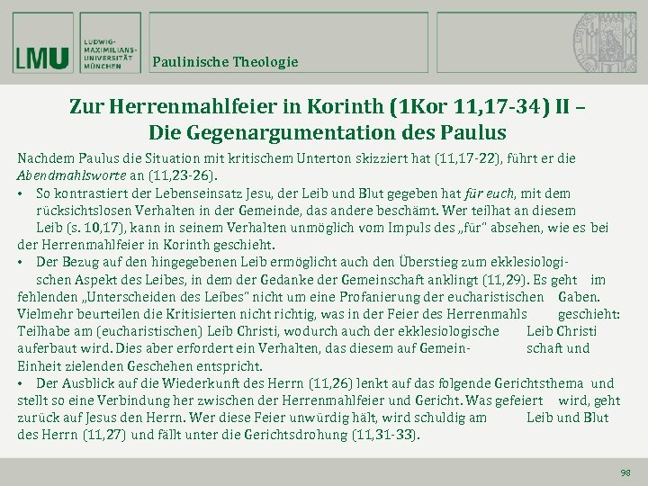 Paulinische Theologie Zur Herrenmahlfeier in Korinth (1 Kor 11, 17 -34) II – Die