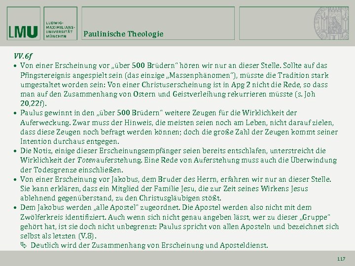 Paulinische Theologie VV. 6 f • Von einer Erscheinung vor „über 500 Brüdern“ hören
