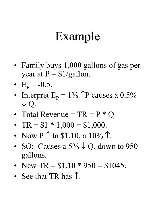 Example • Family buys 1, 000 gallons of gas per year at P =