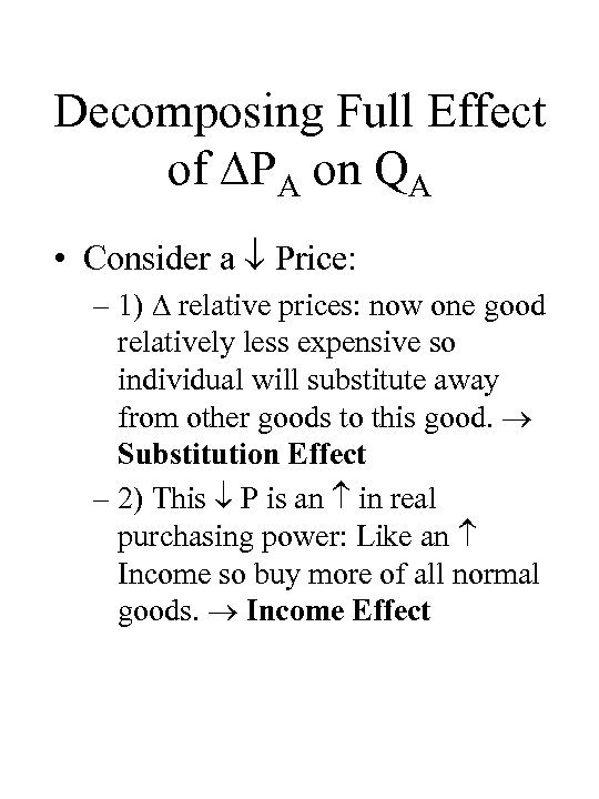 Decomposing Full Effect of PA on QA • Consider a Price: – 1) relative