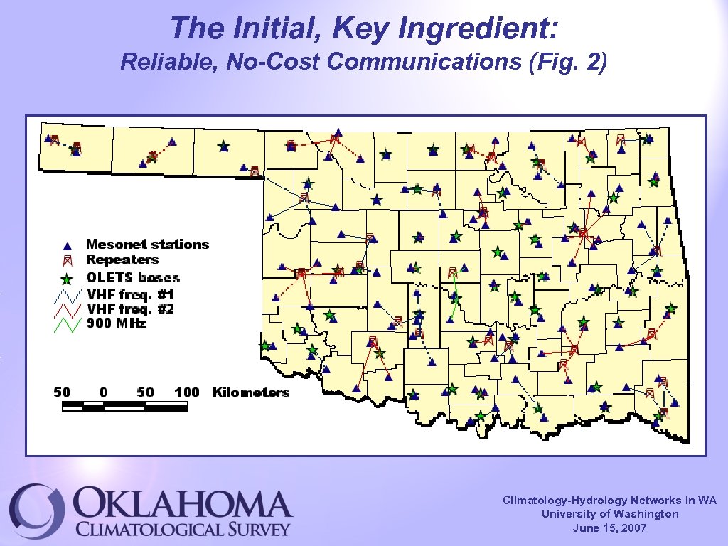 The Initial, Key Ingredient: Reliable, No-Cost Communications (Fig. 2) Climatology-Hydrology Networks in WA University